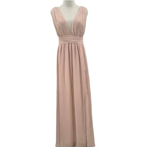 LULU'S sz L Heavenly Hues VNeck Blush Maxi Goddess Bridal Gown Dress NEW B72 - Picture 3 of 7